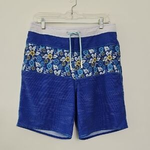 Johnnie-O Australia‎ Blue And Floral Swim Trunks Beach Size Medium